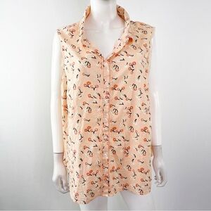 Modcloth Top Orange Floral Sleeveless Shirt Button Front Size 3XL